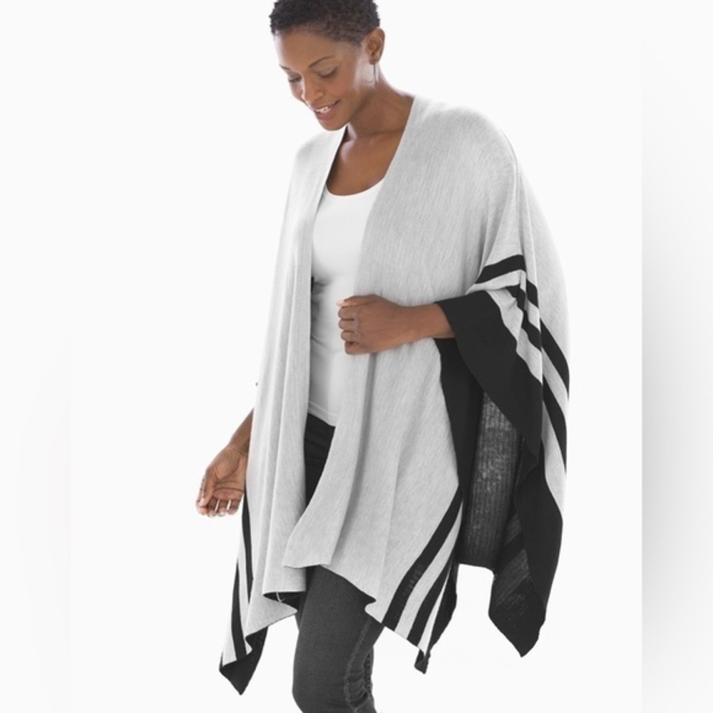 Reversible Ruana Wrap Heather Marble Stripe Black
